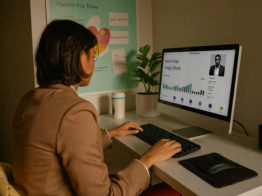 Social media manager at a computer